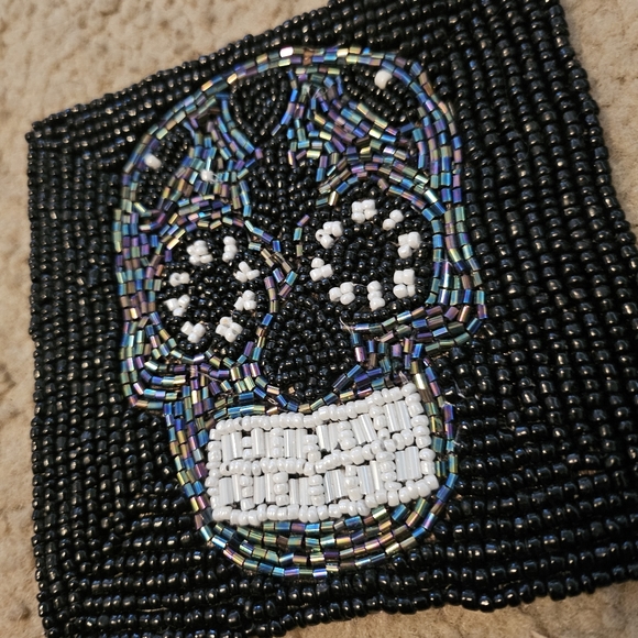Halloween coaster set of 4 skull beaded drink glass coasters - Picture 3 of 3